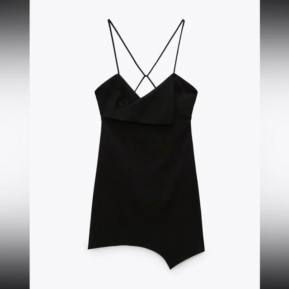 NWT ZARA - Black Surplice Dress - Picture 7 of 9